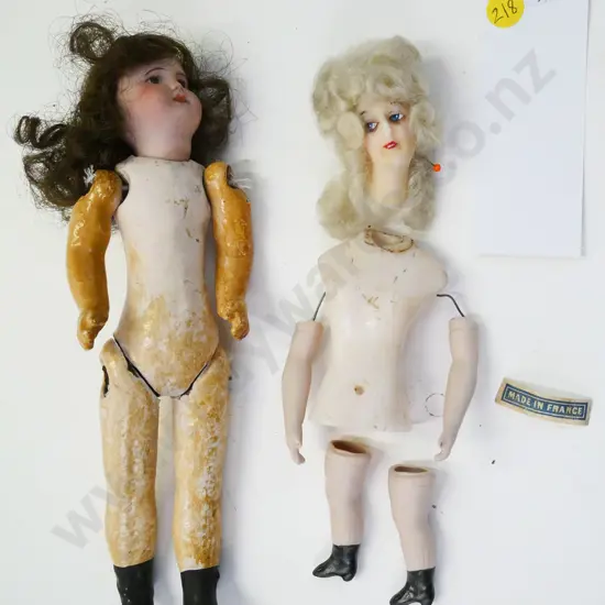 2 vintage dolls, restorer's condition, larger composite with china head H-240, other has wax head and body, china limbs