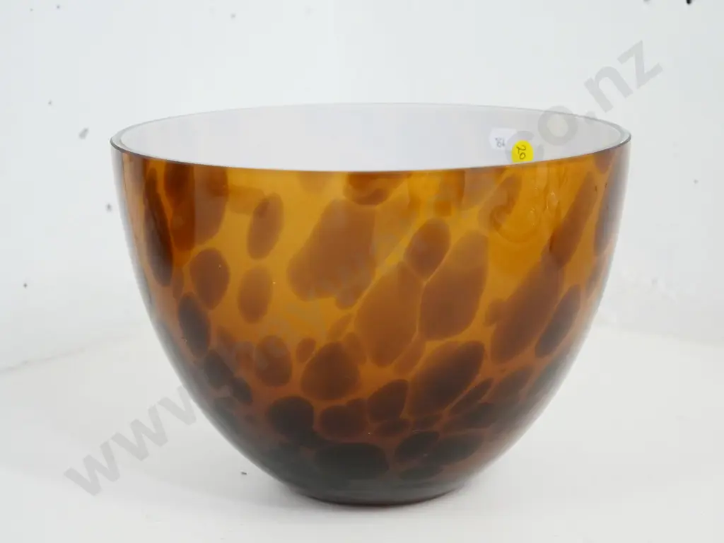 art glass bowl - mottled brown and amber with white interior H-165 Diameter 230 Image 1++