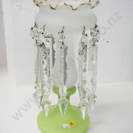 opaque green and white glass with gold rim lustre vase H-280