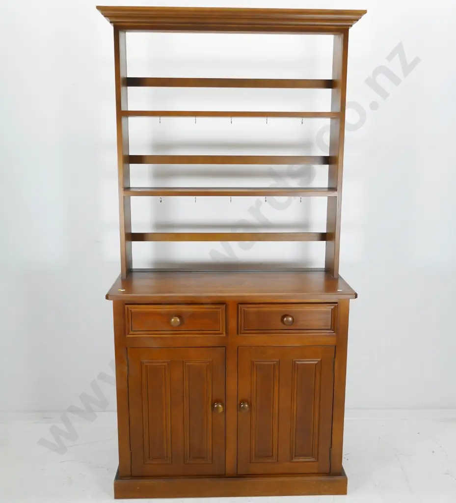 solid pine dresser with 2 doors, 2 drawers, open back top, cup hooks screwed into shelves H2020 W1000 D460 Image 1++