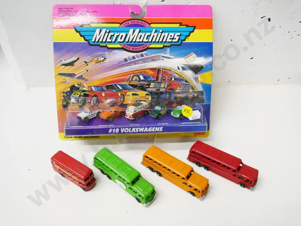 die-cast miniature buses - 3 Fun Ho, and one British, and carded set of 5 Micro Machines VW models Image 1++