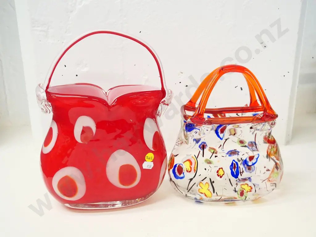 2 art glass ornamental handbags - taller is H-260 W-210 Image 1++
