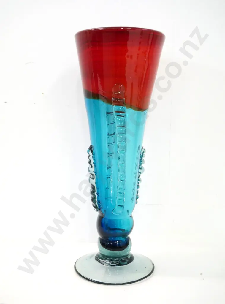 large heavy art glass vase - turquoise, blue and red H-490 Diameter 180 at top Image 1++