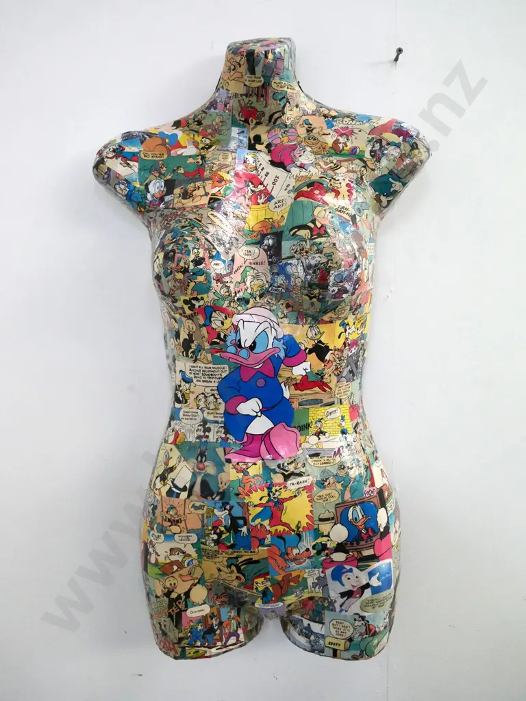 Leanne Hancock 2010 - comic book decoupage on papier mache torso artwork H-690 W-370 Image 1++