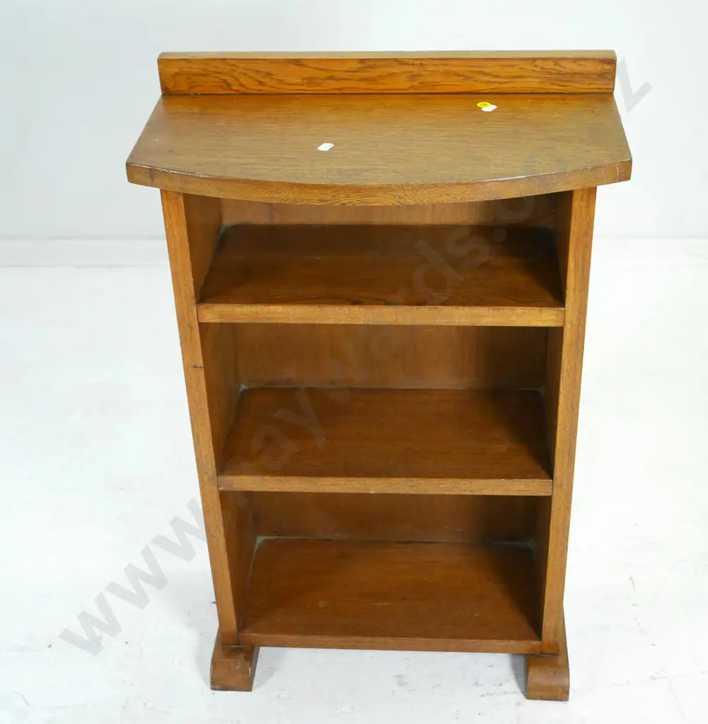 small deco oak bowed front bookcase H-740 W-480 D-250 Image 1++