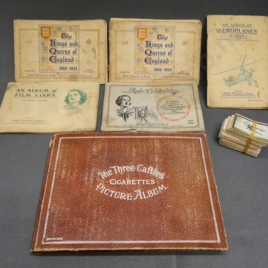 assorted vintage cigarette collector cards - in albums and loose - some damage and foxing to albums