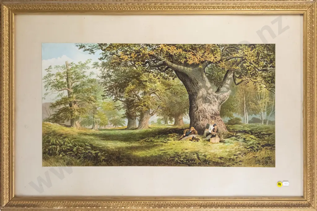 gilt framed print - 3 men resting under tree H340 W640 Image 1++