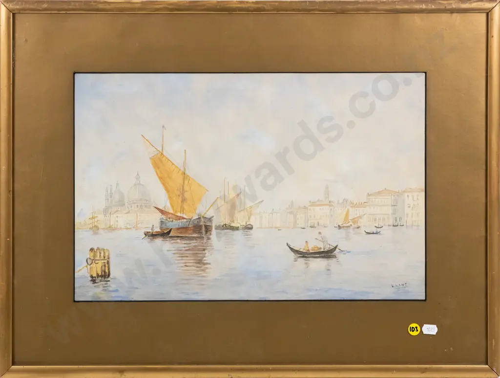 L Lane - framed watercolour - harbour scene H-260 W-410 Image 1++