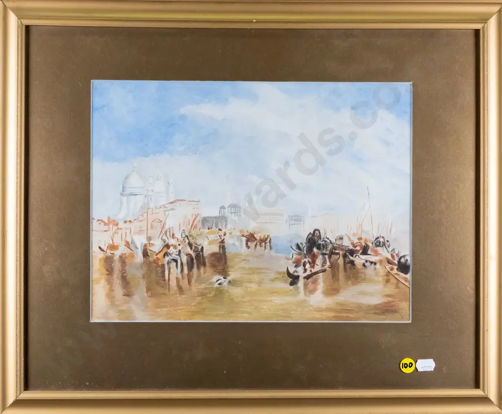 L Lane - framed watercolour - harbour scene H-220 W-300 Image 1++