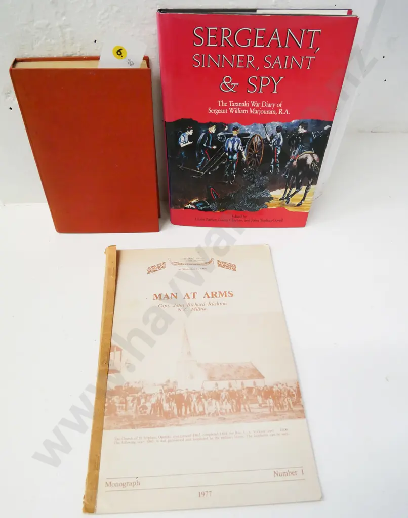 3 NZ military history books: Edgar Holt history of the Maori Wars 1860-72, Taranaki war diary, and 1977 'Man At Arms' w/ Image 1++