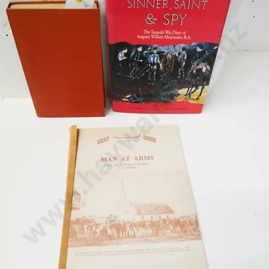 3 NZ military history books: Edgar Holt history of the Maori Wars 1860-72, Taranaki war diary, and 1977 'Man At Arms' w/