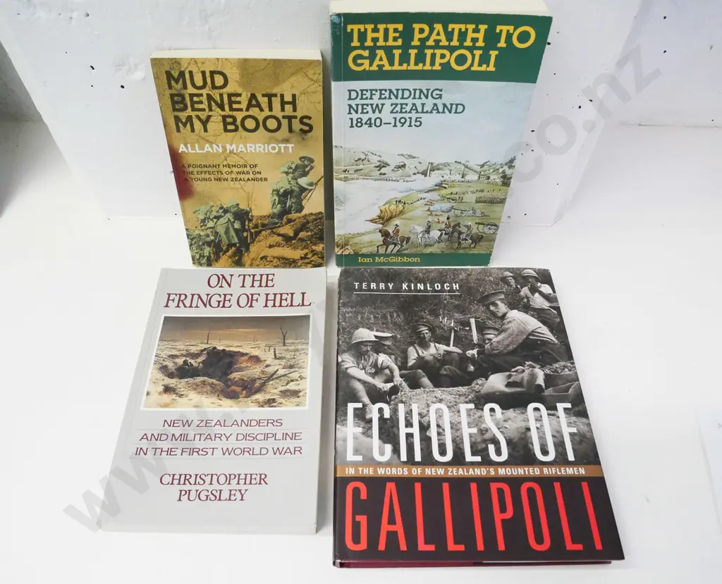 4 NZ military books: Gallipoli & Europe, WWI military discipline, Kinloch, Pugsley, McGibbon etc. Image 1++