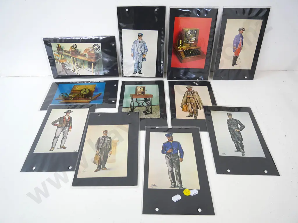 assorted postcards in sleeves - vintage worker uniforms, cine and communication equipment Image 1++