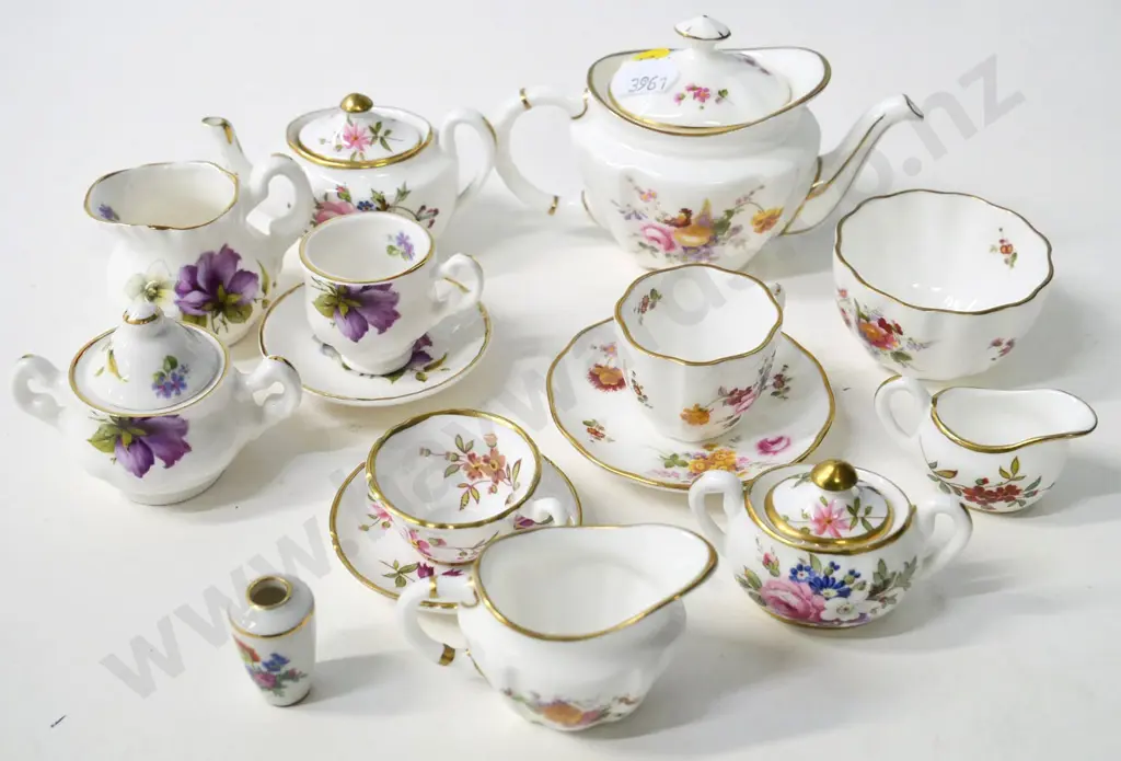 collection of miniature teaware - most Crown Derby posies, some Hammersley and English "Objets D'art" Image 1++