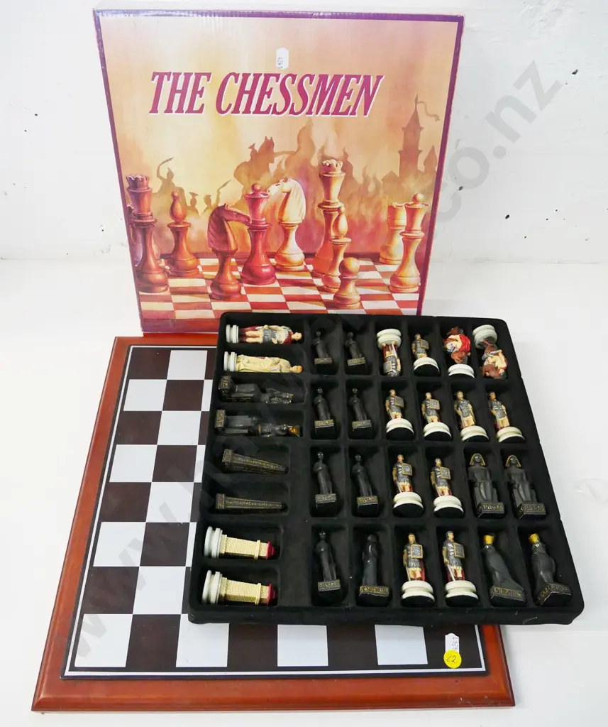 composite Romans versus Egyptians chess set with wood and plastic board Image 1++