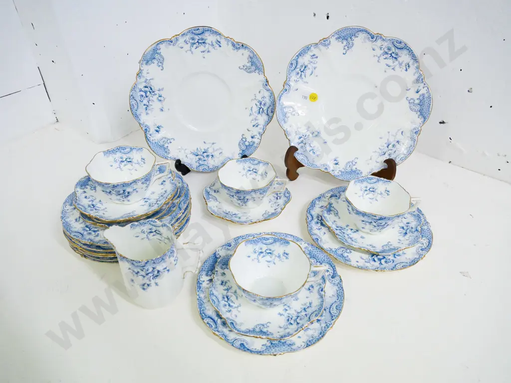 antique English china blue and white part tea set - crack to one cup Image 1++