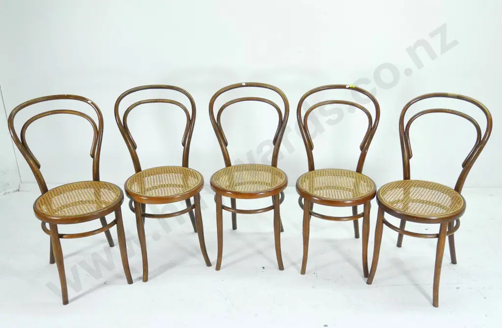 set of 5 bent-wood dining chairs with bergere cane seats, damage to top rail of one H-900 W-440 D-440 Image 1++