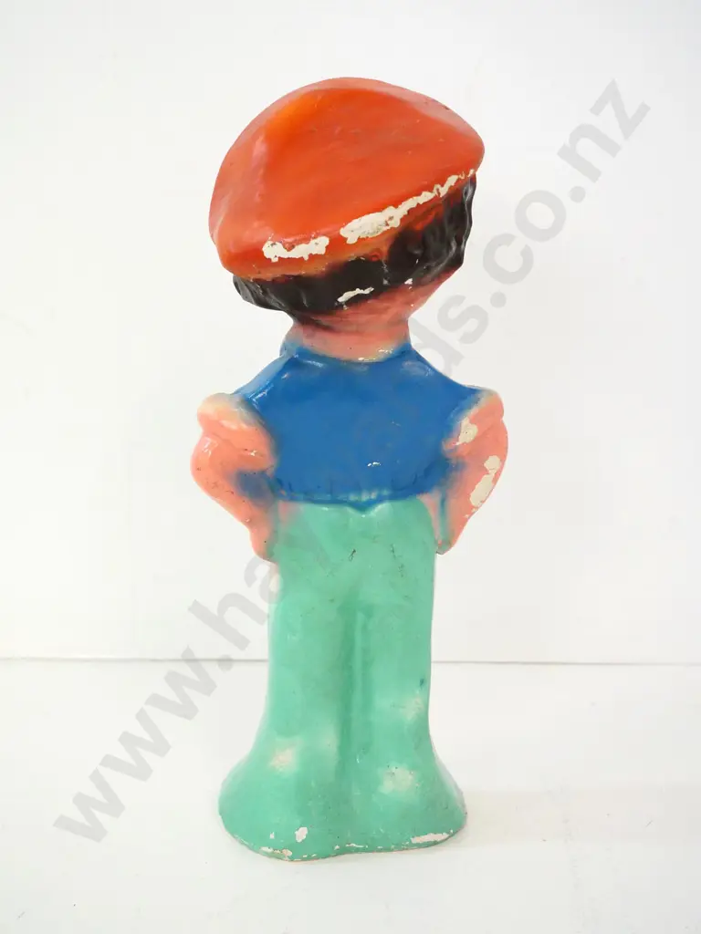 vintage painted plaster figure - woman with military or sailor's cap, some paint loss H-330 Image 1++