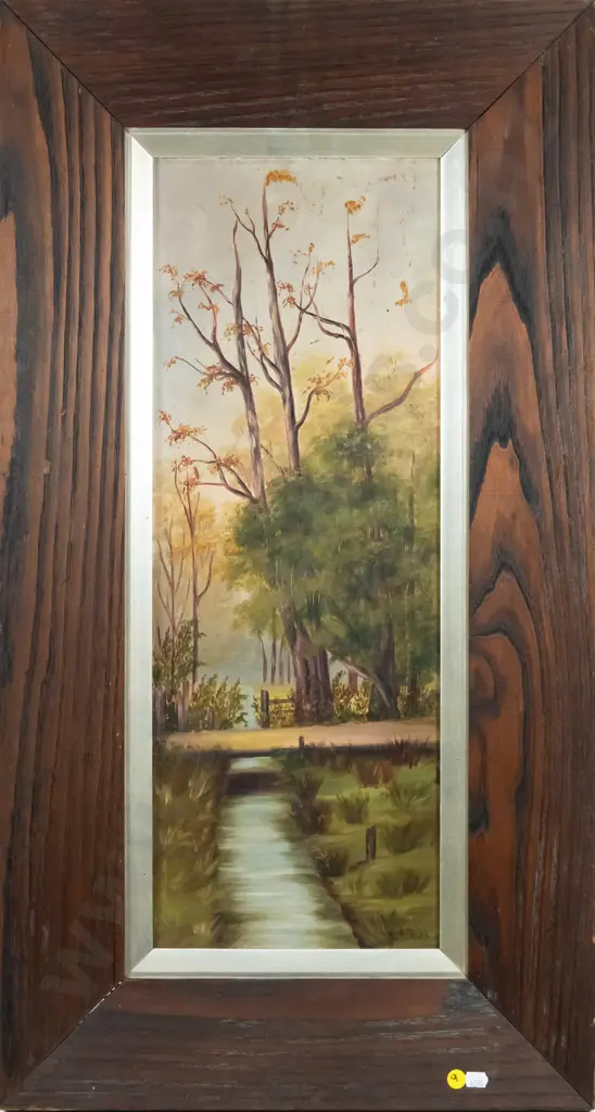 framed oil - tree and river scene H-600 W-230 Image 1++