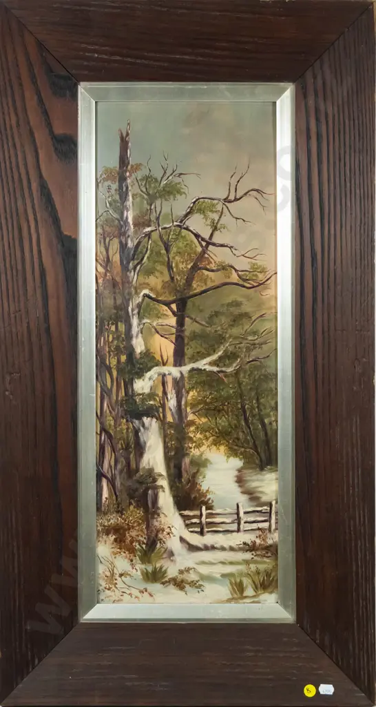 framed oil - tree and river scene H-600 W-230 Image 1++