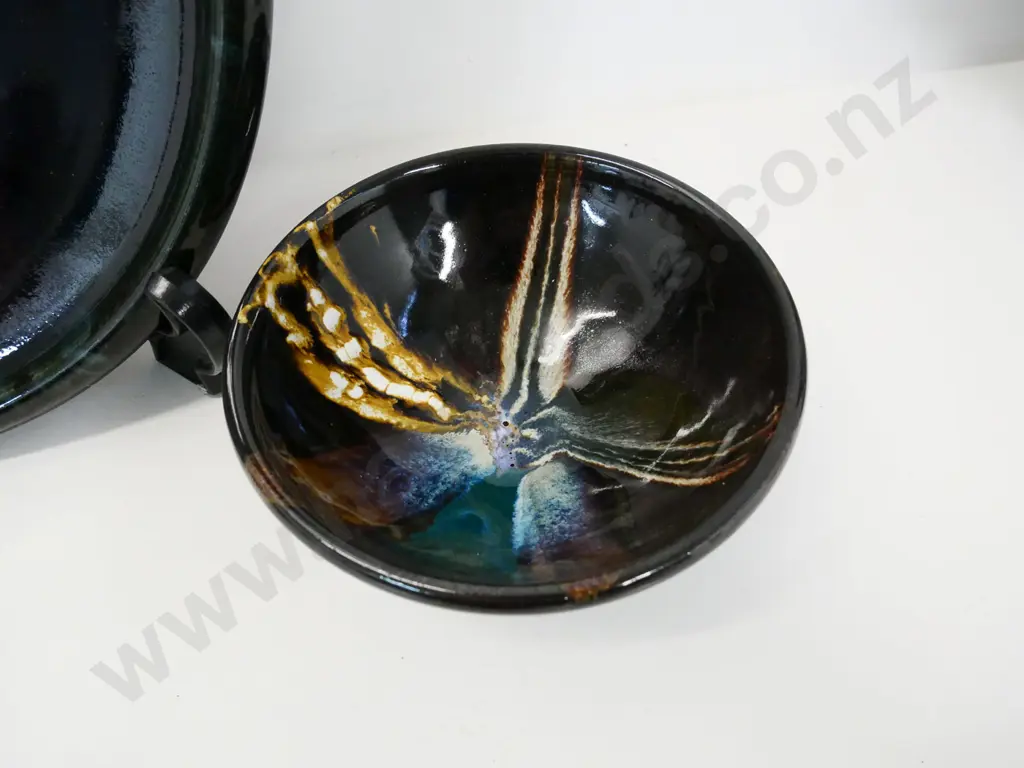 2 pieces studio pottery - unknown marks - platter Diameter 350 and a bowl Image 1++