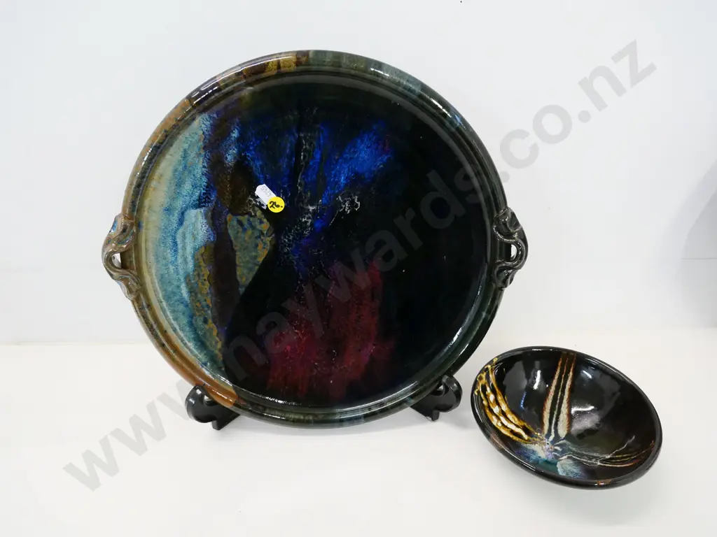 2 pieces studio pottery - unknown marks - platter Diameter 350 and a bowl Image 1++