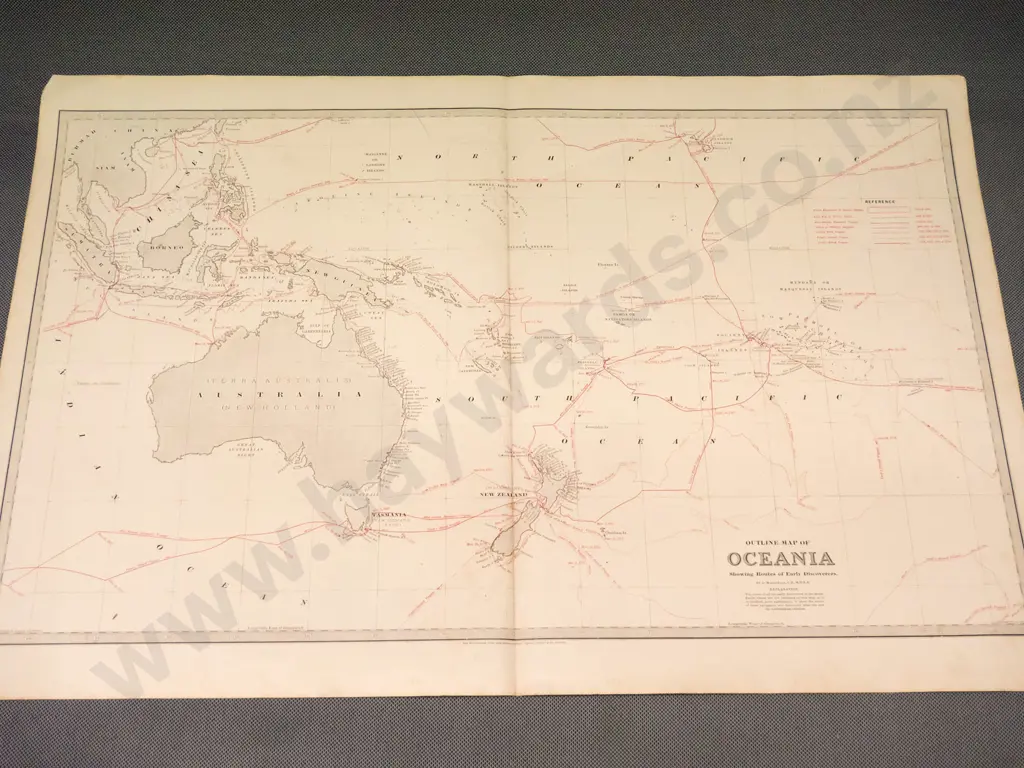 3 unframed maps - Pacific ocean & Oceania - wear & tear, foxing - largest H-360 W-610 Image 1++