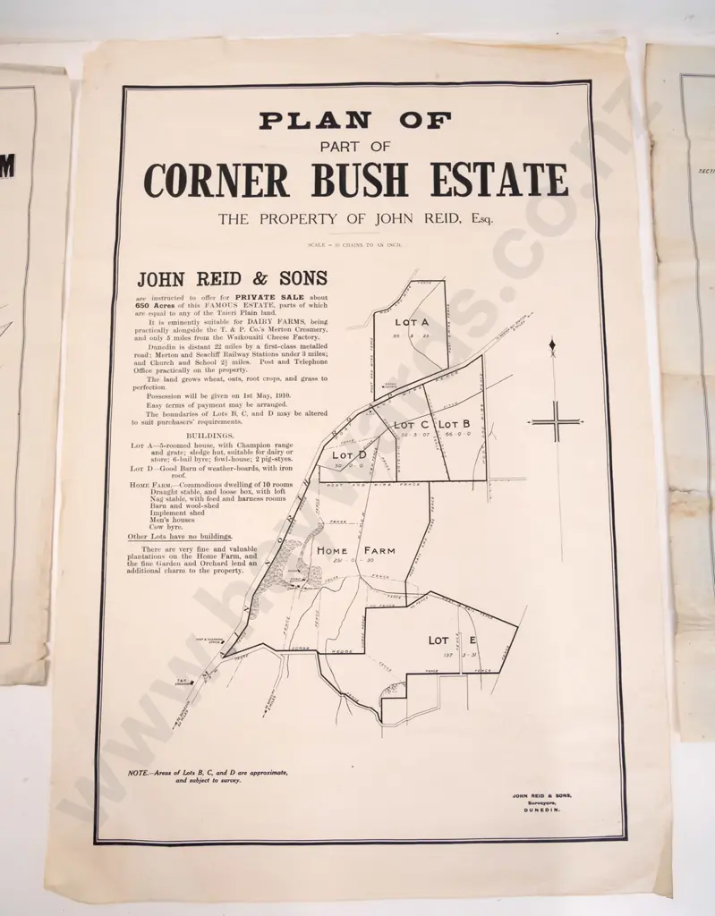 3 Dunedin area subdivision maps - Corner Bush Estate, Caversham, Rothesay - damage and foxing - largest H760 W510 Image 1++