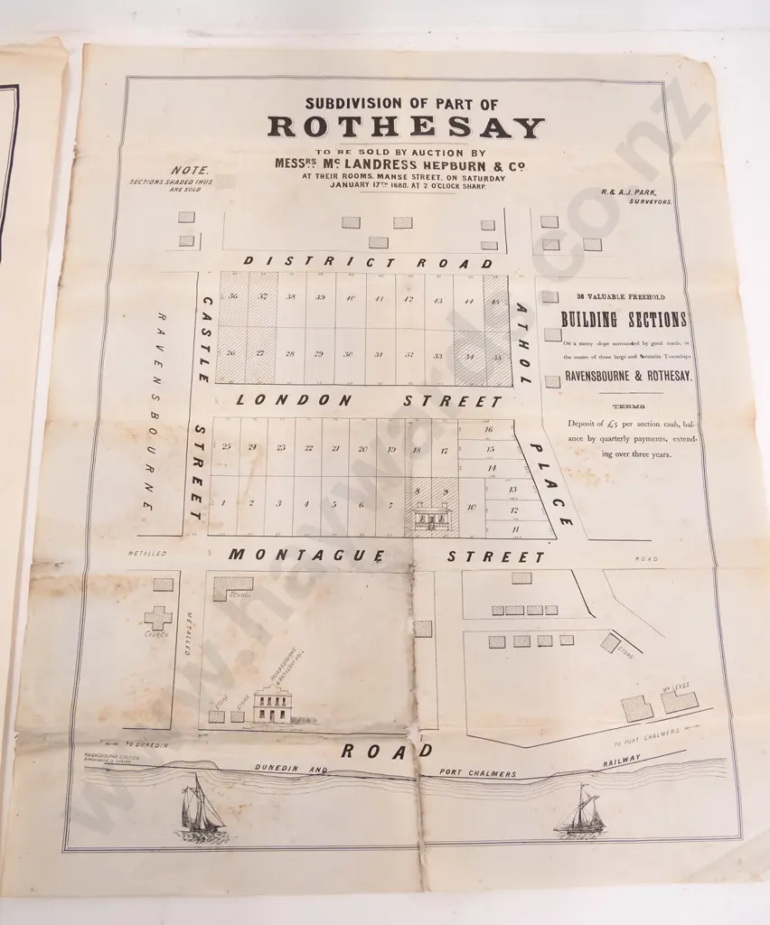 3 Dunedin area subdivision maps - Corner Bush Estate, Caversham, Rothesay - damage and foxing - largest H760 W510 Image 1++