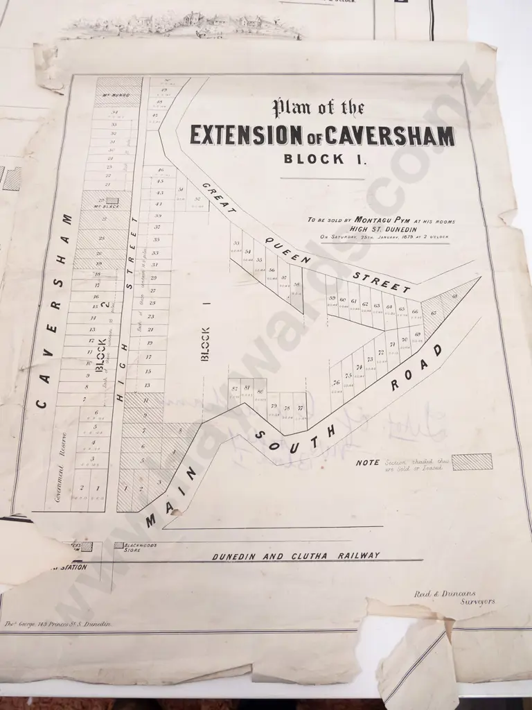 4 Dunedin area subdivision maps - Corner Bush Estate, Caversham, Glenleith etc - damage and foxing - largest H760 W510 Image 1++