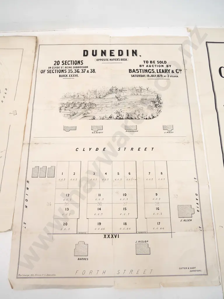 4 Dunedin area subdivision maps - Corner Bush Estate, Caversham, Glenleith etc - damage and foxing - largest H760 W510 Image 1++