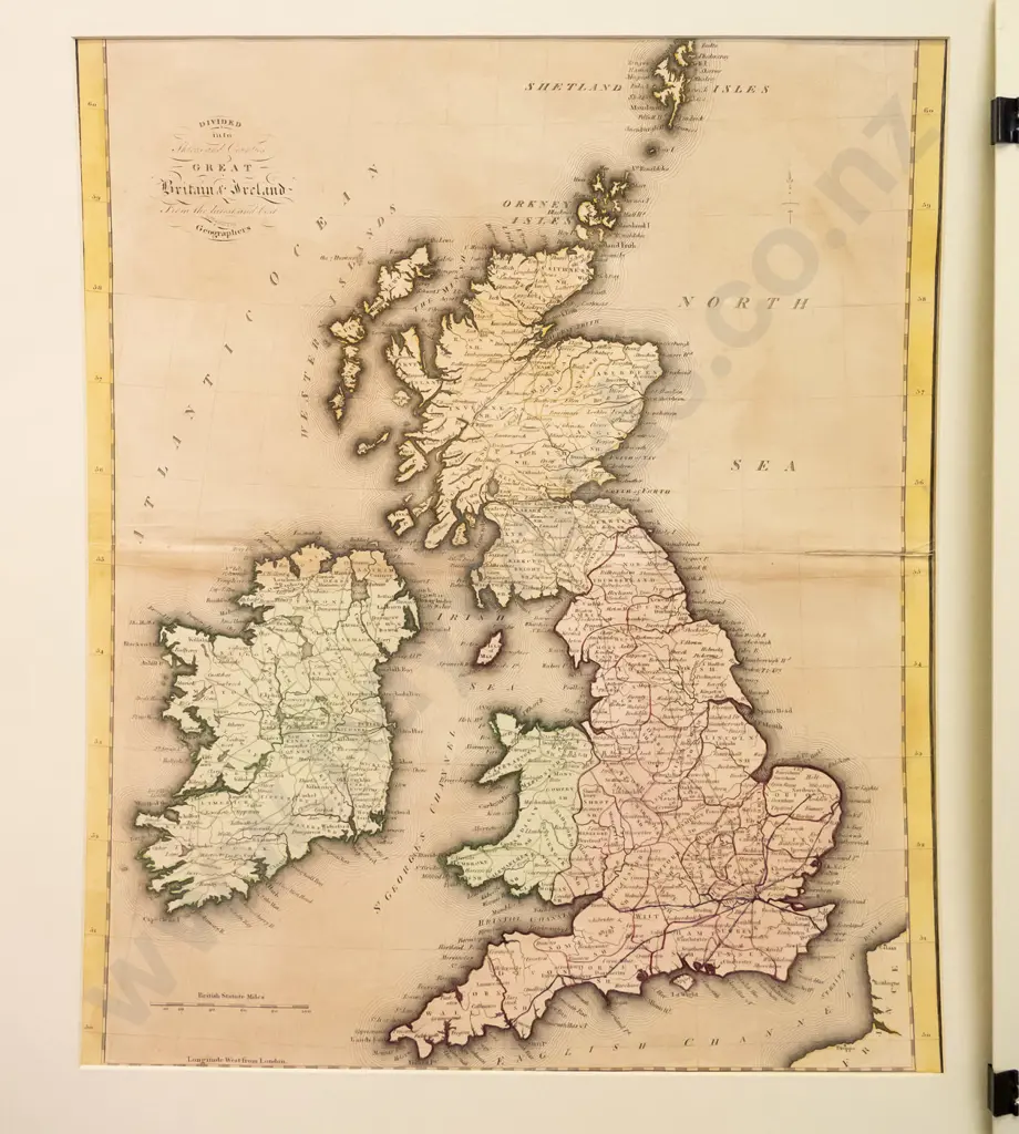 2 unframed mounted maps - Great Britain & Ireland H450, and Asia historical/political map from publication Image 1++