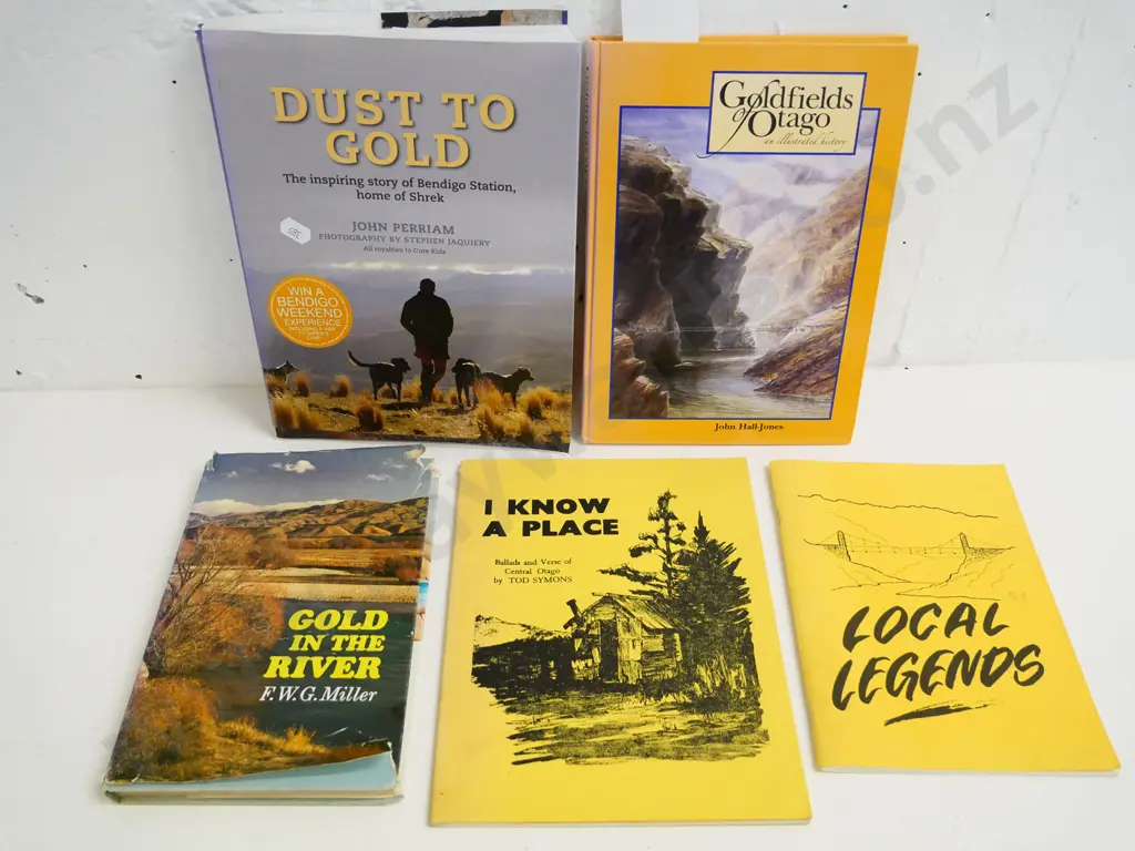 5 New Zealand books - John Perriam Dust to Gold, Goldfields of Otago, Local Legends etc. Image 1++