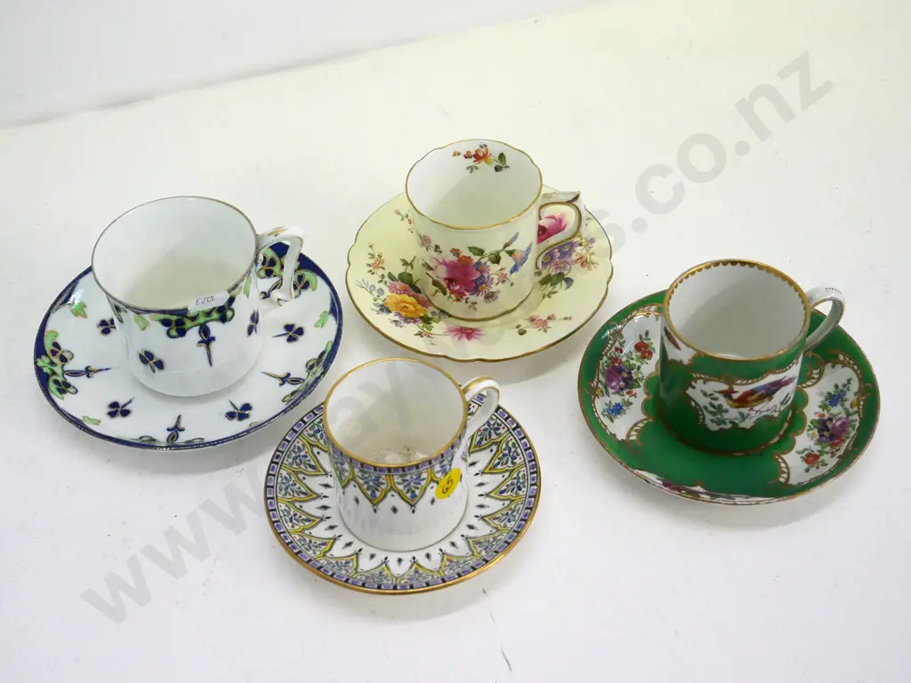 4 coffee cups & saucers - Tuscan, Chelson, Royal Crown Derby Image 1++