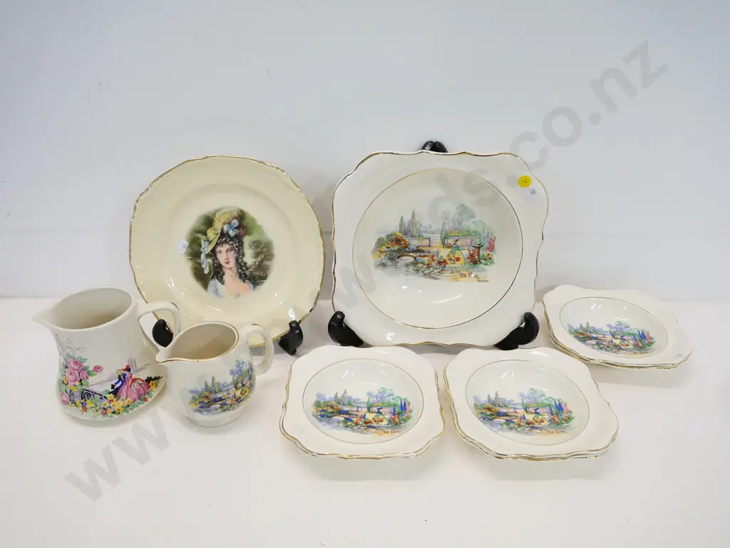 assorted china - Lancaster & Sandland 7-piece fruit set & 2 jugs, Crown Lynn plate D-220 Image 1++