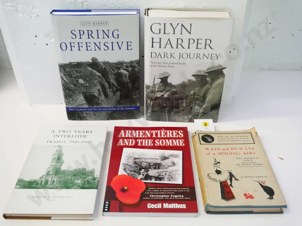 5 NZ WWI-era military history books: Western Front, The Somme, Glyn Harper, Cecil Malthus, E. McKinlay, RA Wilson, etc. Image 1++