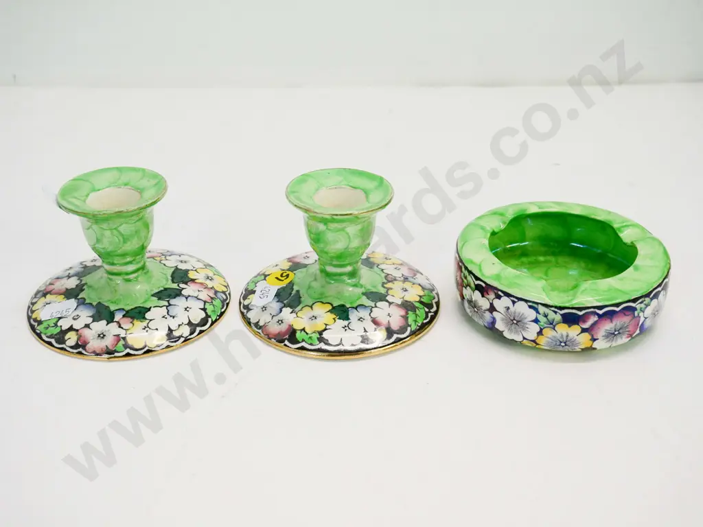 3 pieces of Maling thumbprint china - 2 candle holders H-80 and an ashtray Image 1++