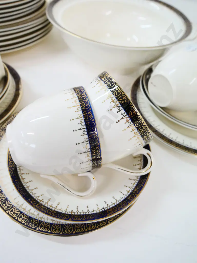 assorted Alfred Meakin "Bleu de Roi" dinnerware including 3 ashetts, gravy boat, 2 veges (one without lid) etc. Image 1++