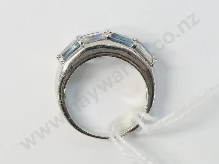 silver aquamarine & cz dress ring stamped 925 Image 1++