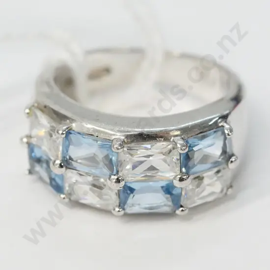 silver aquamarine & cz dress ring stamped 925