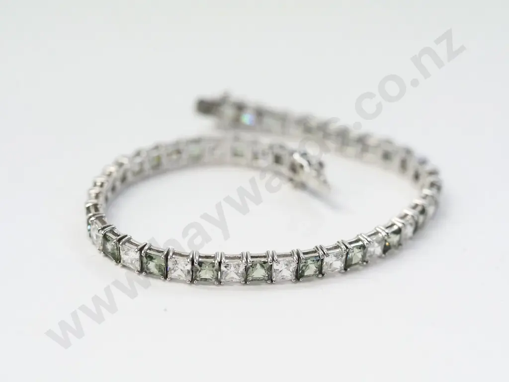 silver touramaline & cz tennis bracelet stamped 925 Image 1++
