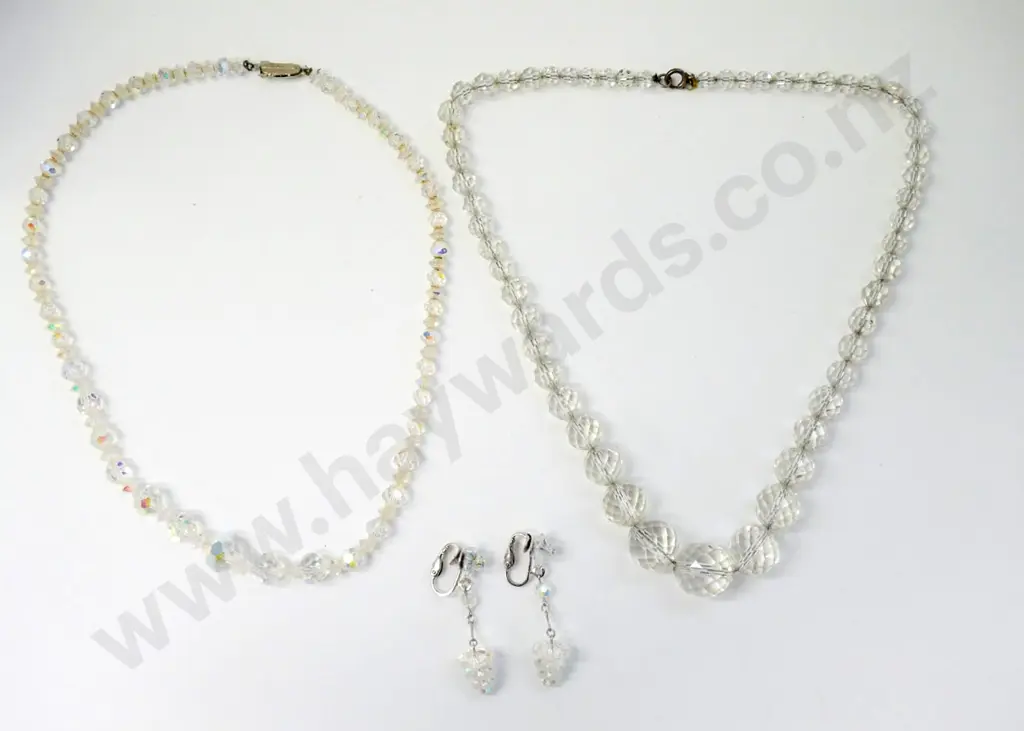 2 single strand crystal necklaces & pair of crystal earrings Image 1++