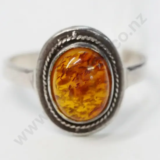 silver & amber ring stamped 925