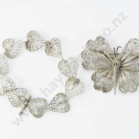 filagree leaf bracelet & filagree butterfly brooch