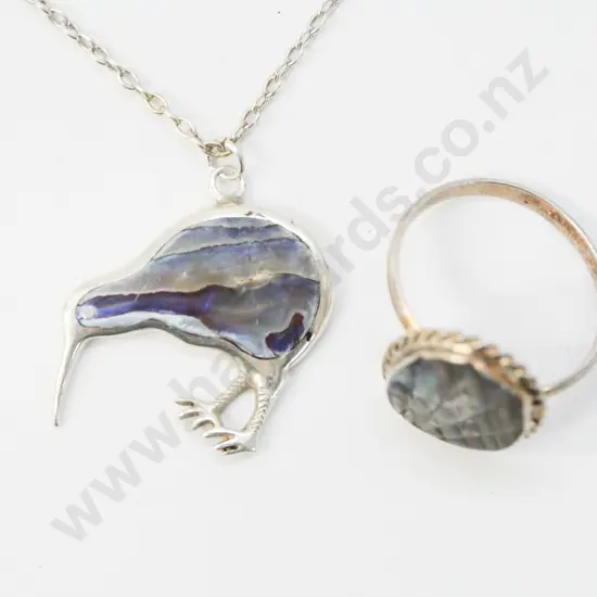 silver paua shell ring stamped stg sil & silver paua shell kiwi pendant stamped sil