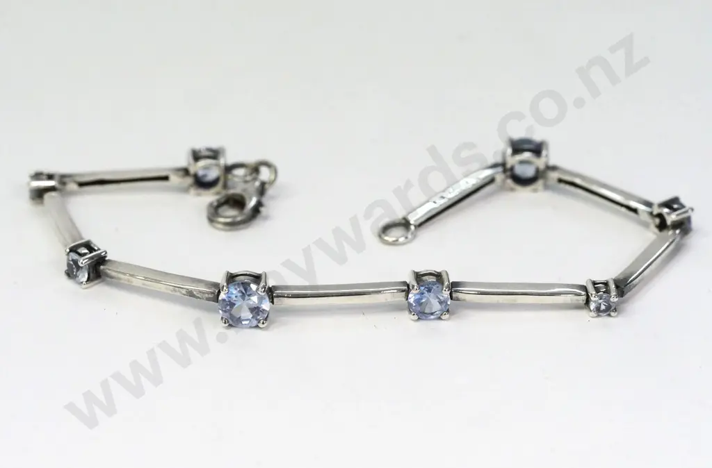 silver & light blue stone bracelet stamped 925 Image 1++