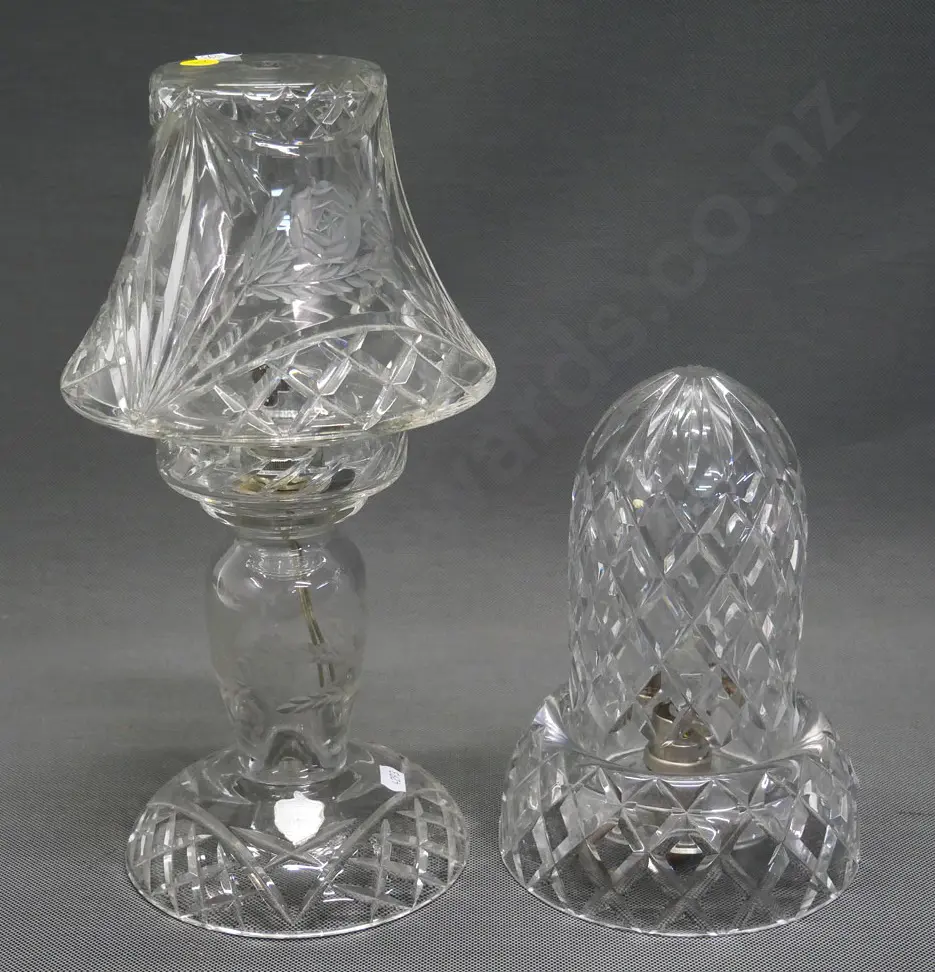 2 cut crystal 2-piece table lamps, with bulb fittings but both need rewiring - taller is Watford H-330 Image 1++