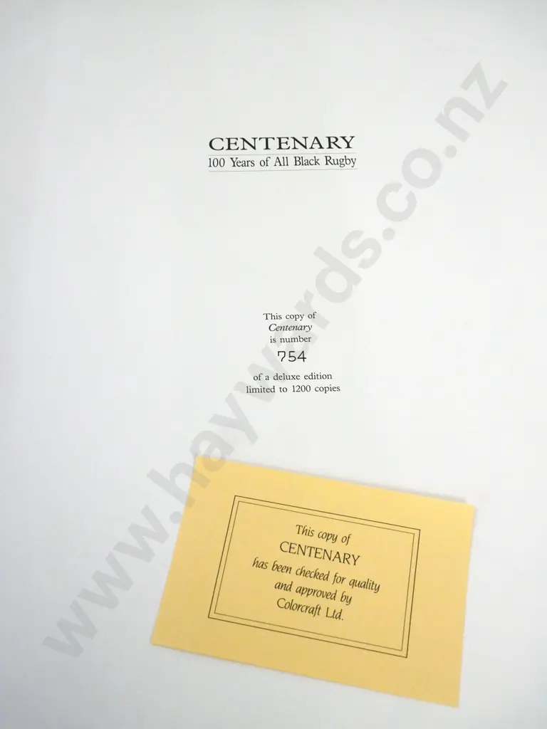 large volume in clamshell case - Centenary - 100 Years of All Black rugby, limited edition #754/1200 Moa Pub. 1984 Image 1++