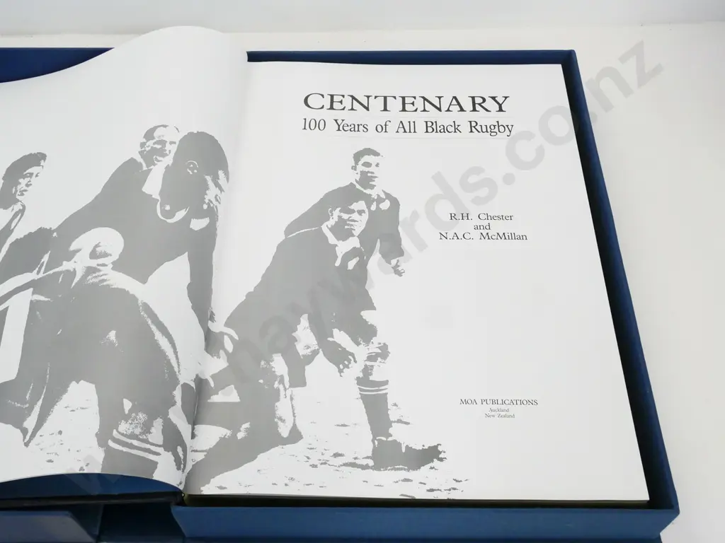 large volume in clamshell case - Centenary - 100 Years of All Black rugby, limited edition #754/1200 Moa Pub. 1984 Image 1++