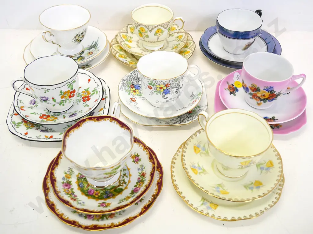 8 fine china trios including Royal Albert Chelsea Bird, Royal Standard, Salisbury, etc & 2 Czechoslovakian Image 1++